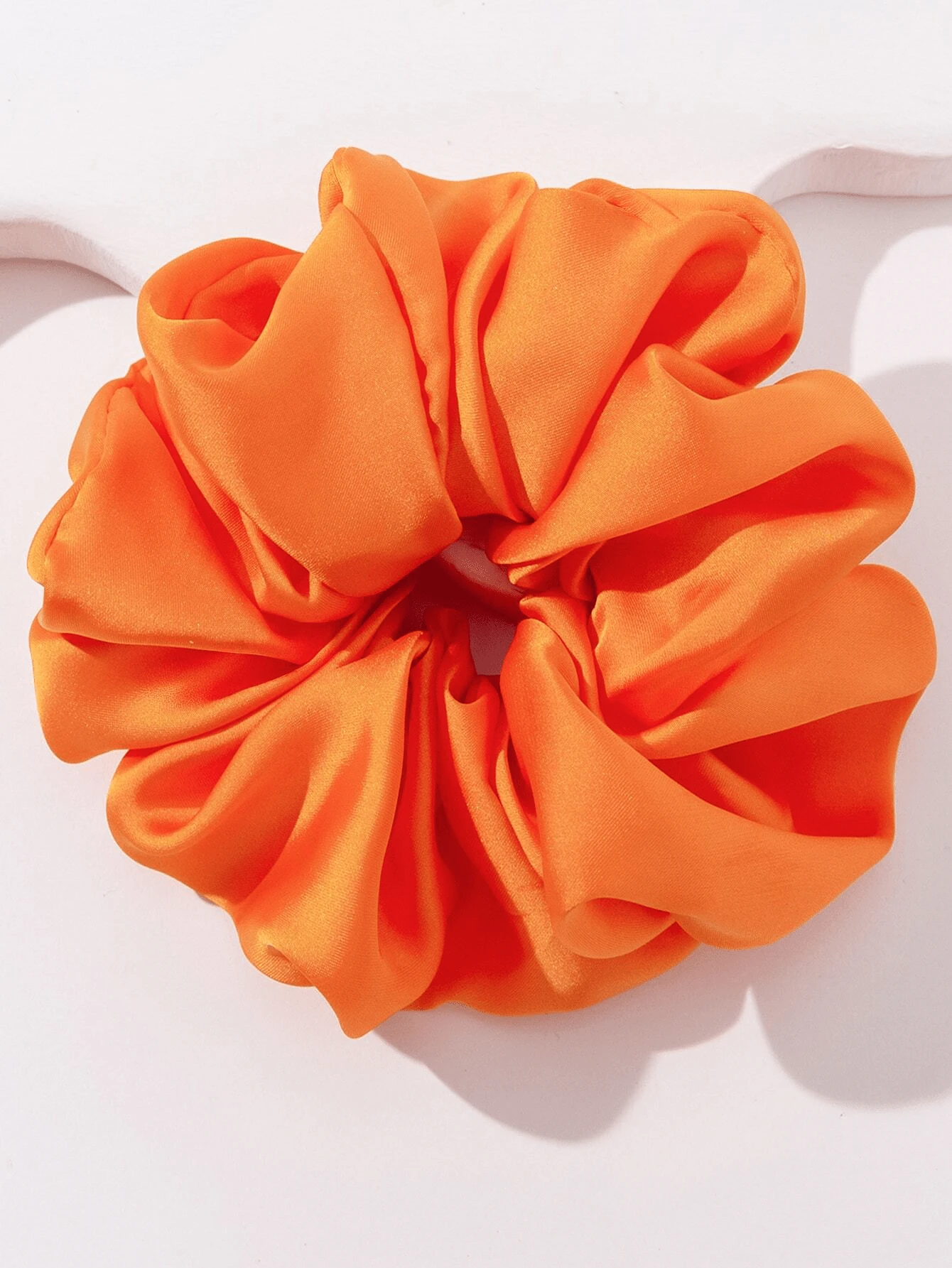 1pc Large Orange Satin Silk Scrunchie, Seamless Elastic Hair Tie Suitable For Thick Hair, Girls Summer Large Hair Accessory, Bright Orange Ponytail Hair Tie