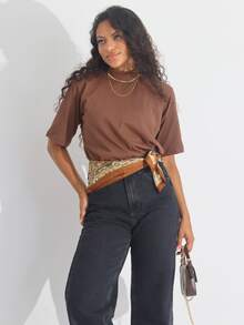 Kit 3 Women's T-Shirt Turtleneck Blouse 100% Cotton T-Shirt - 摩卡棕 - 查看 5