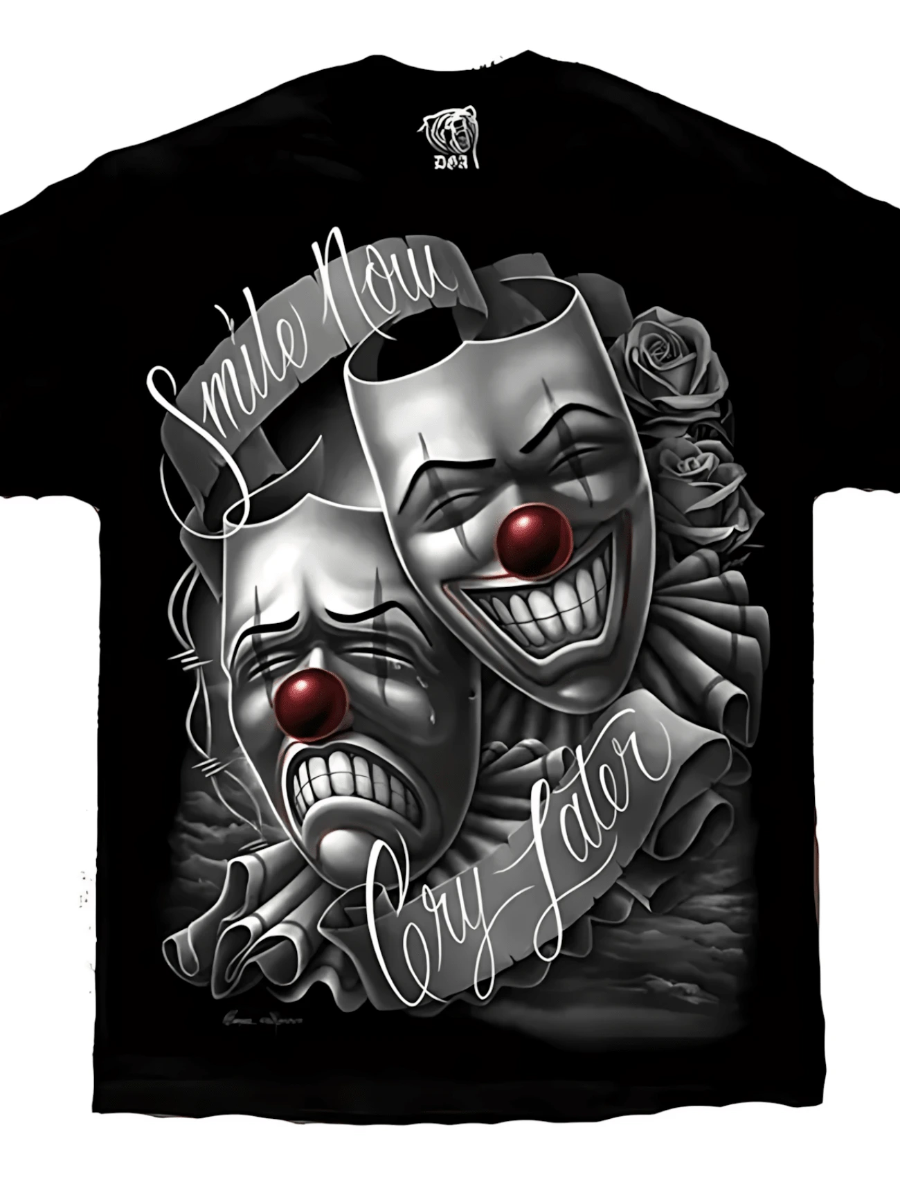 DGA Drama Mask Lowrider Chicano Art Smile Now Cry Later David Gonzales T Shirt Man Menswear - màu đen - Xem 1