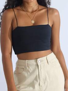 Women's 3-Piece Cropped Top Set Suplex Thin Straps Elastic Strappy Tank Top Summer Casual - 黑/白/裸色 - 查看 9