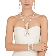 Bộ 3 phụ kiện thanh lịch, gợi cảm dành cho nữ, phụ kiện cao cấp kiểu cổ điển, trang điểm dự tiệc/đầm dạ hội: Dây chuyền ngọc trai, vòng tay, găng tay, bộ 3 món, phụ kiện váy dạ hội/dạ hội, trang sức cô dâu, bộ trang sức nữ, bộ dây chuyền và bông tai lấp lánh, bộ vòng tay, thích hợp cho phụ nữ mặc hàng ngày, đám cưới, tiệc tùng và các dịp khác. - Bạc loại A - Xem 2