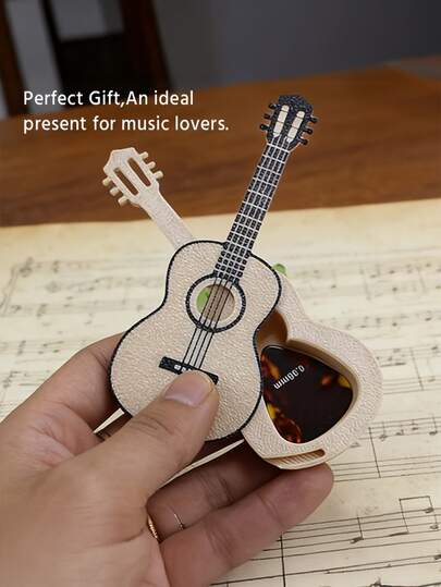 4/3/1pc Mini Musical Instrument Miniature Guitar Model, Miniature Pick Storage Box, Creative Desktop Decor, Gift For Guitar Lovers