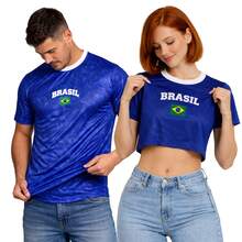 Kit With Men's Brazil T-Shirt And Women's Brazil Cropped Baby Look Or Tank Top. Couple's Brazil Set. - CC Azul - Xem 7