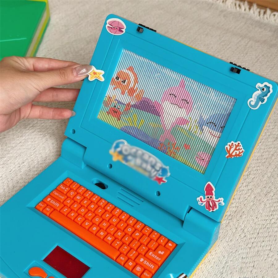 Computadora portátil de simulación mini para niños, máquina de aprendizaje, tableta musical, máquina de lectura de historias, interactiva entre padres e hijos, juguete educativo inteligente multifuncional, regalo de cumpleaños para niños y niñas - Azul - Ver 1
