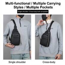 男士荔枝纹时尚胸包，商务斜挎包，简约单肩包，PU皮革，商务斜挎包，胸包，简约，轻便，大容量，旅行必备，百搭 - 彩色 - 查看 8