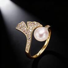 Fashionable Ginkgo Leaf Design Open Finger Ring, Luxury Minimalist Accessory - Multicolor - View 4