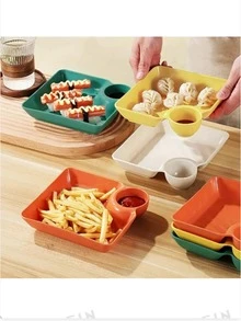 Bộ 4 hộp đựng thực phẩm tái sử dụng - Đĩa ăn, đĩa khoai tây chiên, đĩa sushi, đĩa bánh bao, đĩa tráng miệng vuông, đĩa đựng nước sốt. - Nhiều màu - Xem 3