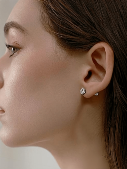 1pc 5A Cubic Zirconia Titanium Stud Earrings For Sensitive Ears, Unisex Double-Sided Ear Piercing Studs, Titanium Steel Ear Cartilage Piercing Jewelry