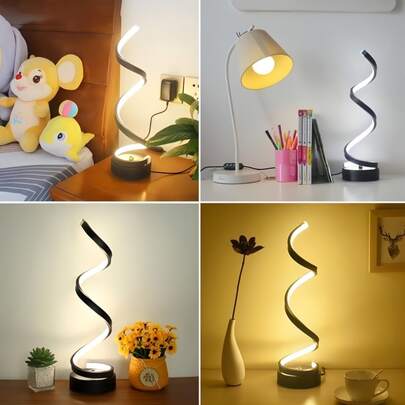 1 pieza Lámpara de escritorio LED en espiral, con patrón geométrico, acabado metálico vintage, material de plástico, regulable, de pie, con tema festivo, acabado pulido, control táctil, iluminación ajustable, adecuada para varias habitaciones, alimentada por USB, regalo perfecto para cumpleaños, Día de la Madre, días festivos