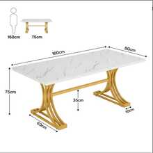 Grote keukentafel, eettafel, werktafel, multifunctionele tafel (alleen tafel) - Goud + Wit - Bekijken 7
