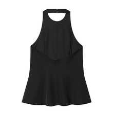 Áo kiểu nữ DEEKA mùa hè mới, tối giản, đa năng, cổ yếm, màu đen. - màu đen - Xem 5