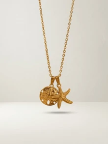 1件简约风格14K镀金可调节长度海星吊坠项链，耐用防水，海洋元素，适合夏季、波西米亚风、冲浪日常佩戴，女士礼物，不锈钢材质，防水防褪色 - 金色 - 查看 5