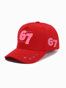 1顶粉色“67”数字印花男女通用弯檐棒球帽，街头时尚户外运动帽，适合日常佩戴和送礼，夏季、海滩、假日、节日、旅行 - 多色 - 查看 6