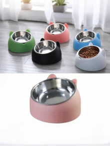 宠物猫狗高脚食物水碗，不锈钢斜面猫碗带支架，防呕吐猫碗，适用于猫、幼猫、小型犬 - 100ml - 查看 1