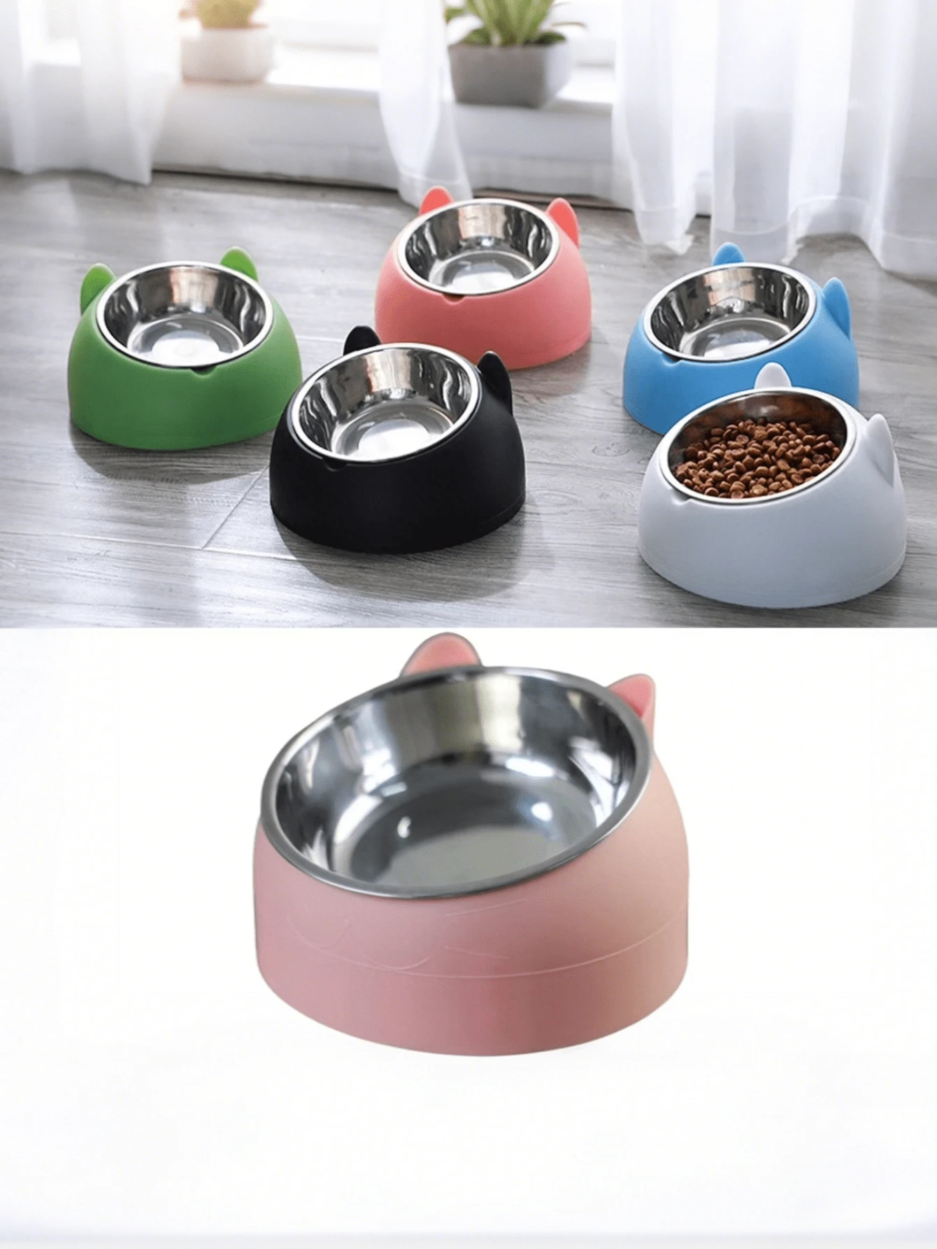 宠物猫狗高脚食物水碗，不锈钢斜面猫碗带支架，防呕吐猫碗，适用于猫、幼猫、小型犬 - 100ml - 查看 1