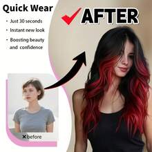 24 Inch Synthetic Wig Designed For Women, With Black And Red Highlights, High Quality Hair Wig - Black - View 2