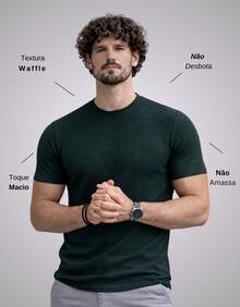 Premium Textured T-Shirt, Men's Casual Textured Knit Shirt - 綠色 - 查看 2
