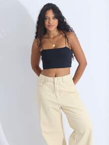 Women's 3-Piece Cropped Top Set Suplex Thin Straps Elastic Strappy Tank Top Summer Casual - Đen/Trắng/Hồng baby - Xem 8