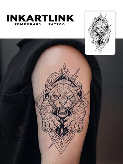  2pcs INKARTLINK Geometric Lightning Tiger Temporary Tattoos, Waterproof Body Art Tattoos, Long-Lasting 1-2 Weeks, Suitable For Both Men And Women, Essential For People And Parties