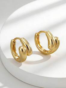 Charm-In Double Curved 18K Gold Plated Huggie Earrings | Dainty Chunky Fashion Earrings For Women | Perfect For Stacking & Daily Wear - Gold - View 1
