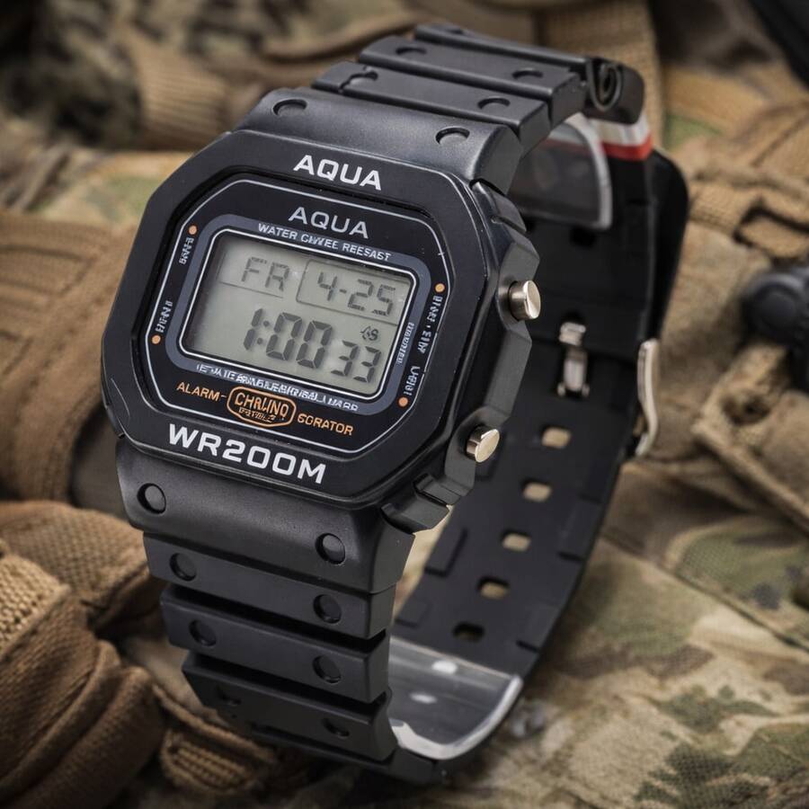 Men's Classic Military Digital Watch, Waterproof - 黑色 - 查看 1