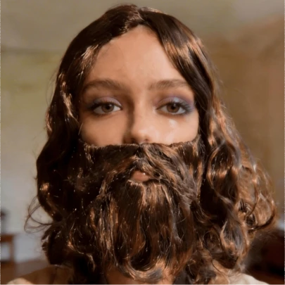 Raysman Disfraz de Jesús para fiestas, disfraz con barba, peluca rizada marrón oscuro 11.8 pulgadas, peluca de poliéster, sin flequillo, natural esponjosa, totalmente tejida a máquina, para fiestas temáticas,Cosplay, celebraciones.