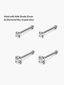 3件套 S925 纯银四爪锆石唇钉鼻环个性化耳环穿刺饰品 1.5mm 2mm 3mm - 銀色 - 查看 2