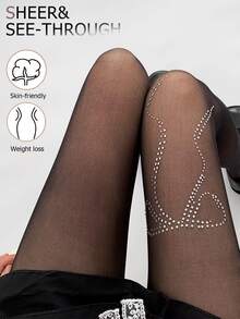 Women's Butterfly Rhinestone Sexy Black Stockings, Ultra-Thin Non-Ladder Pantyhose, Black Thin Stockings With Rhinestones - Multicolor - View 3