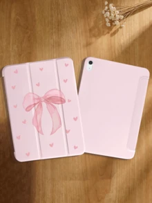 Funda protectora para tableta con diseño de lazo y corazón, adecuada para iPad 10.2", Pro 11" 2021/2020/10th/11th Gen (A16) 2025, Mini 4/5/6/7, Galaxy Tab A8/A9 10.5" 2022, con ranura para lápiz, anti-caída, diseño de soporte - Rosa - Ver 2