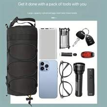 1个大容量可调节自行车车把包 - 黑色多隔层前车架管包，带车把安装座，时尚圆柱形设计和灵活的固定系统，适合存放骑行必备物品 - 彩色 - 查看 8