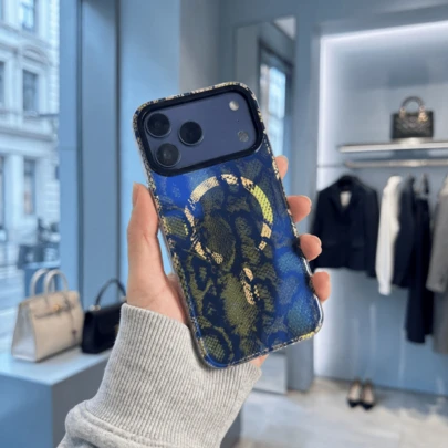 Luxury Snake Skin Print Phone Case, Glitter Transparent Back Cover Compatible With IPhone 17 Pro Max, 17 Pro, 16, 15, 14 Pro Max, Black For Men