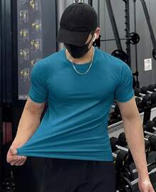 Men's Plain Short-Sleeve T-Shirt With Elastane, Viscose Lycra Knit - 出口 - 查看 1