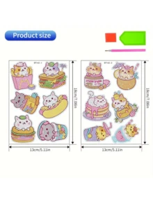 12件套DIY可爱猫咪钻石画套装，包含宝石、工具、工艺美术用品，最佳马赛克贴纸礼品 - 彩色 - 查看 3