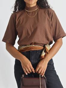 Kit 3 Women's T-Shirt Turtleneck Blouse 100% Cotton T-Shirt - Rỉ Nâu - Xem 3