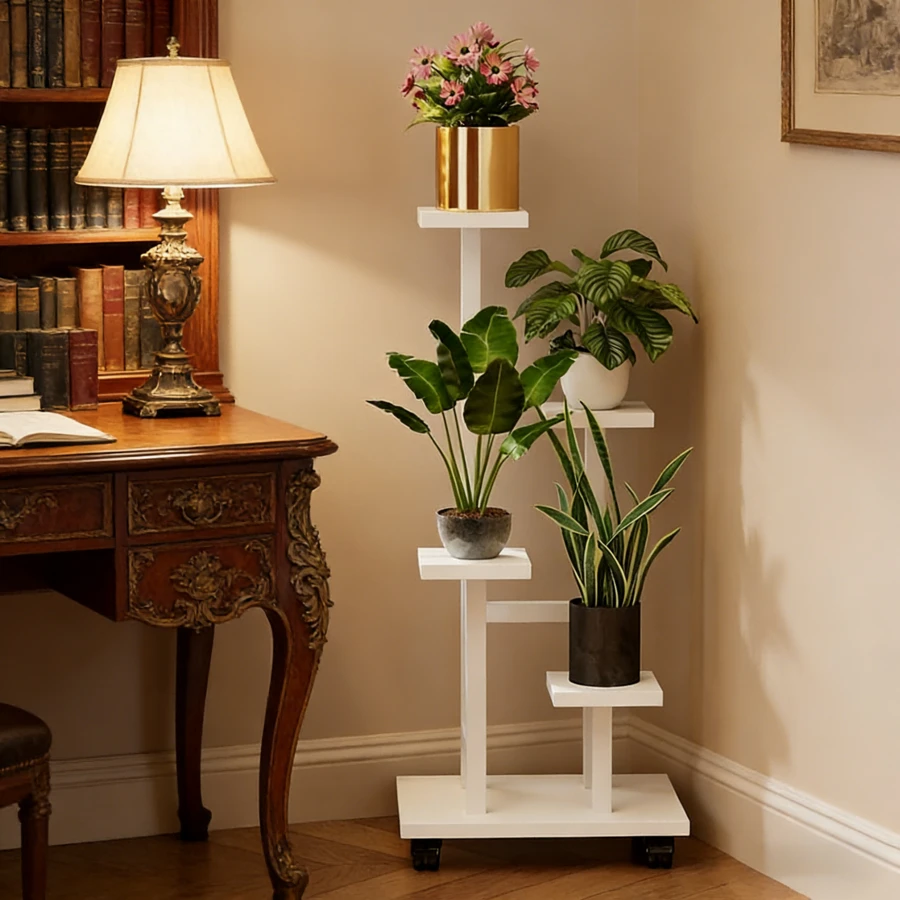 4-Tier Movable Balcony Flower Rack, Sturdy Multi-Layer Indoor/Outdoor Plant Stand, Practical And Decorative Flower Storage Rack For Home, Garden, And Terrace Decoration - Space-Saving Storage Rack - 查看 1