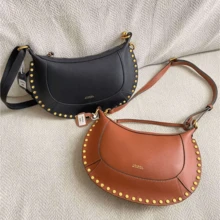 Studded Bag, Classic, Popular, Internet, Crescent Moon Design, Gold Studded Bag, Retro Shoulder Bag, Crossbody Bag For Carrying - 黑色 - 查看 7