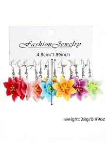 10/12/22pcs European & American Vacation Style Fresh Creative Double Layer 3D Peach Blossom & Cherry Blossom Dopamine Sweet Floral Earrings Set For Women - Multicolor - View 7