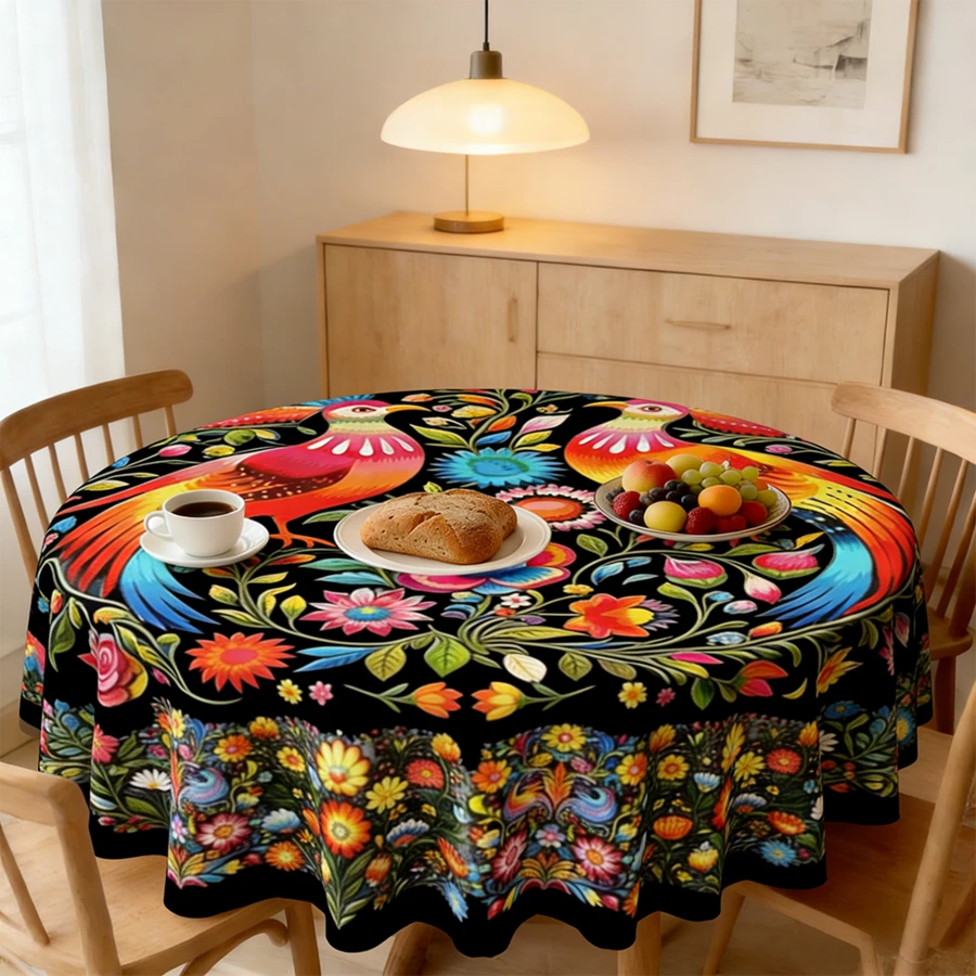 1 pieza Mantel redondo de poliéster con estampado floral y borde en relieve, adecuado para uso en interiores y exteriores, decoración del hogar, ideal para el Día de la Madre, bodas, cumpleaños, aniversarios, decoración de primavera y verano - A - Ver 1