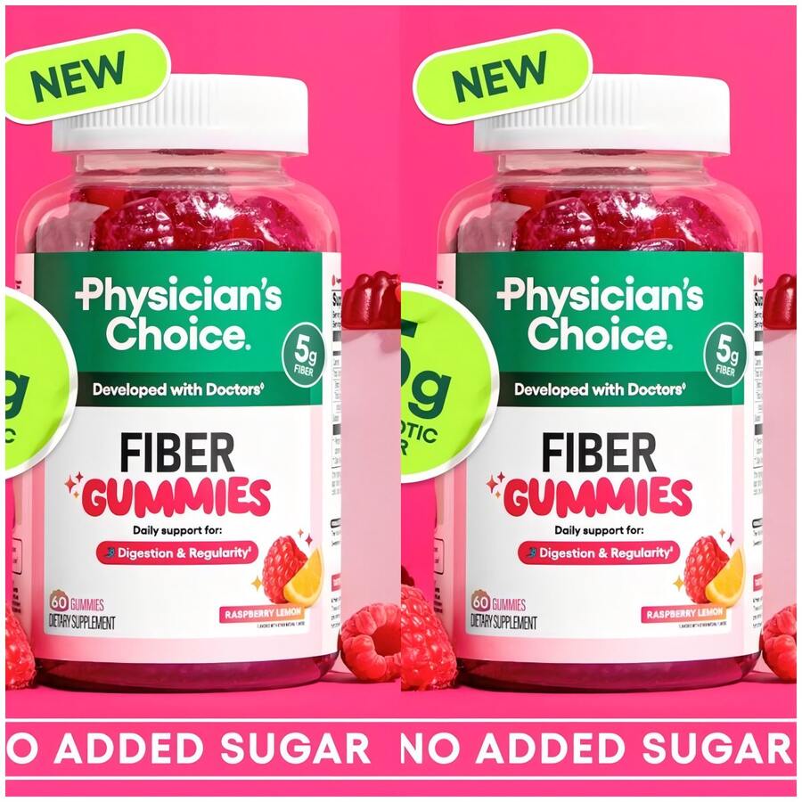 Miriyalyad Physician's Choice Fiber Gummies For Digestive Health & Regularity - Raspberry Lemon Flavor - No Sugar Added & Vegan - Daily Gummy For Adults - 2PCS - View 1