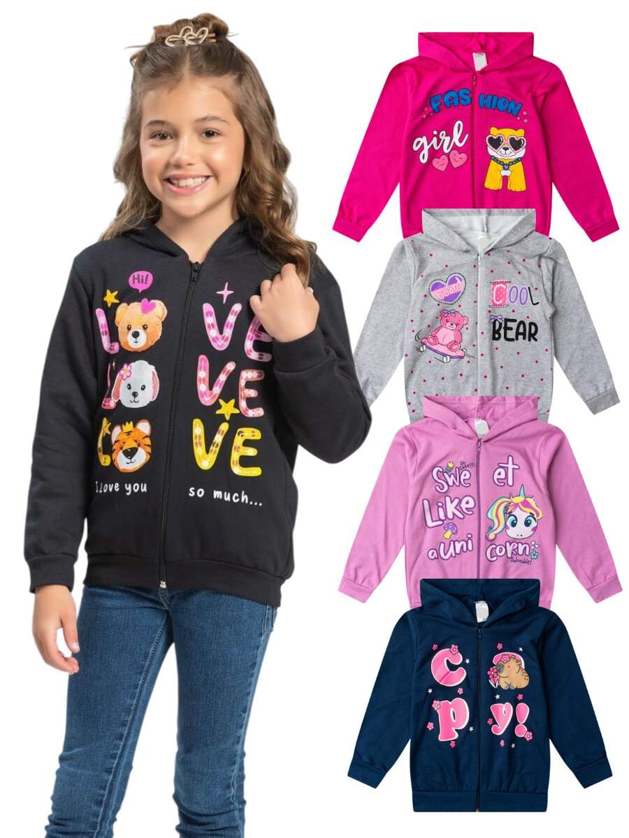Girls' Fleece Sweatshirt With Hood And Zipper, Mid-Season Sweatshirt (Sizes 4-8), Thermal Winter Clothing - Black - View 1