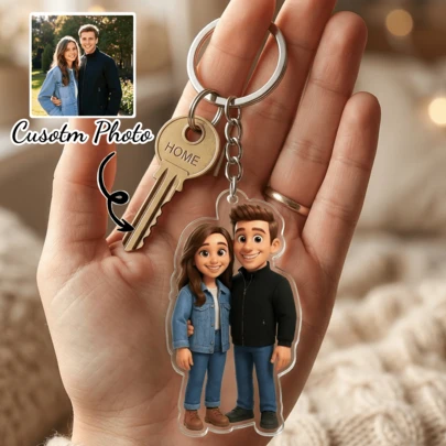 Customized Couple Acrylic Keychain, Personalized Photo Keyring, Birthday Gift, Anniversary Gift, Home Decor, Souvenir, Cute, High Quality, Birthday Gift, Wedding Anniversary Gift, Graduation Gift, Mother's Day Father's Day Gift, Ideal Gift For Him, Ideal Gift For Her, Boyfriend, Girlfriend, Dad, Mom, Family, Friends