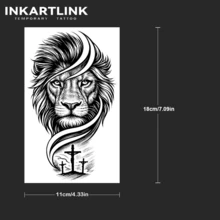 2 piezas Tatuajes temporales de cruz y león de INKARTLINK, tatuajes de arte corporal resistentes al agua, duran de 1 a 2 semanas, adecuados tanto para hombres como para mujeres, imprescindibles para personas y fiestas - Negro - Ver 4