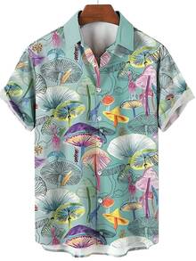 3D Mushroom Print Shirts For Men Clothing Funny Animal Dog Graphic Short Sleeve Hawaiian Beach Shirts Vacation Y2k - A508D-AL23225 - 查看 1