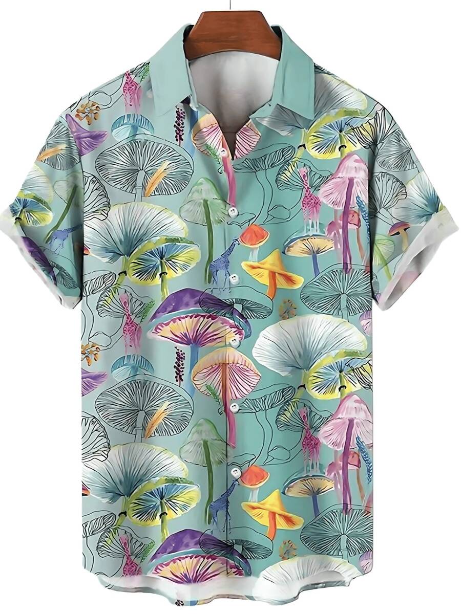 3D Mushroom Print Shirts For Men Clothing Funny Animal Dog Graphic Short Sleeve Hawaiian Beach Shirts Vacation Y2k - A508D-AL23225 - 查看 1