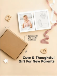 Bộ dụng cụ làm khung ảnh gấp đôi bằng đất sét in dấu tay và chân bé, bao gồm đất sét và bộ dụng cụ tự làm khung ảnh, món quà Giáng sinh hoàn hảo. - Nhiều màu - Xem 5