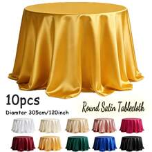 10pcs Round Satin Tablecloth For Wedding, Party, Home Decor, Hotel Events - Romantic, Engagement, Classic Style,Multiple Colors Are Available For Selection,Diamter 305cm/120inch - Gold - View 9