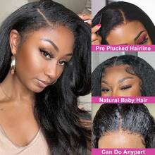 Yaki Straight Lace Front Wigs Brazilian Human Hair For Women 200% Density Glueless Wigs Blended Human Hair Pre Plucked Bleached Knots 13x4 HD Transparent Kinky Straight Blended Human Hair Wig With Baby Hair Natural Color 34inch - Natural & Black - View 5