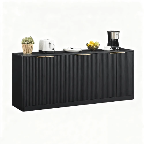 170cm Modern Wavy Side Cabinet, Curved Contour Design, Six Doors, Suitable For Kitchen/Bedroom/Living Room, Black, 170*40*70.5cm