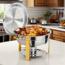 Fuente de calentamiento de acero inoxidable para bufé con capacidad de 5L, juego completo de placas de calentamiento, calentador de bufé premium adecuado para fiestas, bodas, eventos de catering, temporada de graduación - horno redondo - Ver 8