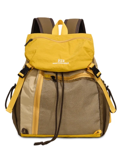 Ba lô lưới phối màu ngoài trời mới, túi du lịch leo núi nhẹ có dây rút, cặp sách học sinh dung tích lớn, ba lô thể thao thường ngày cho nam và nữ.